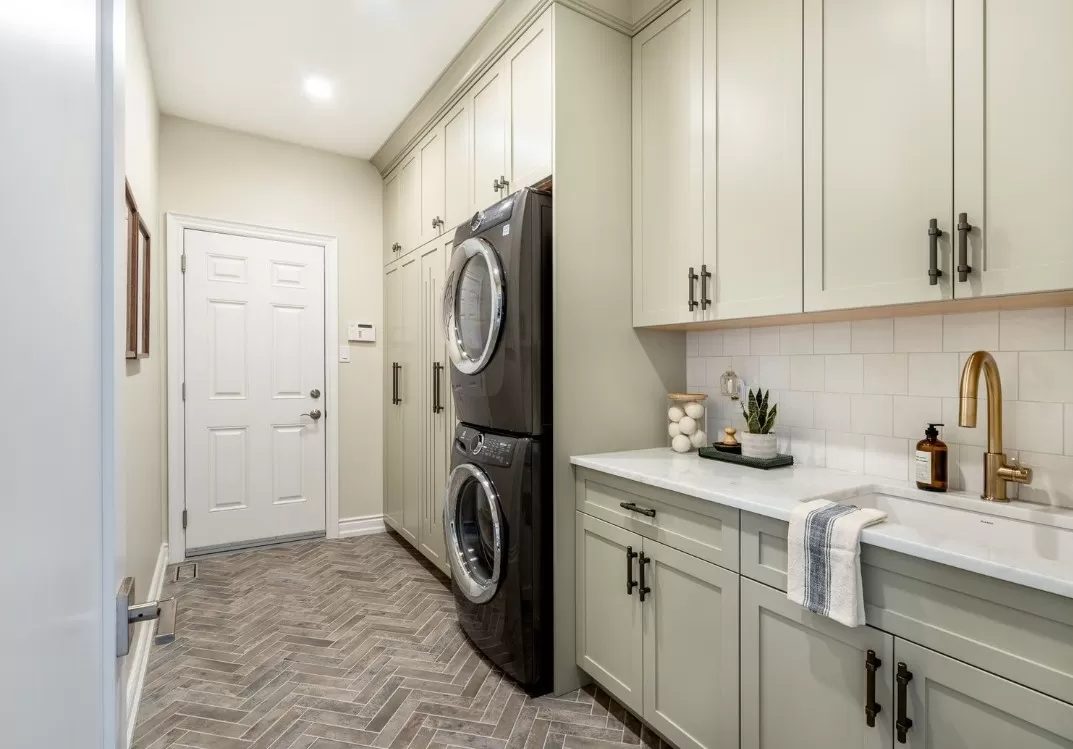 Brick Herringbone Floor + Artisan Backsplash