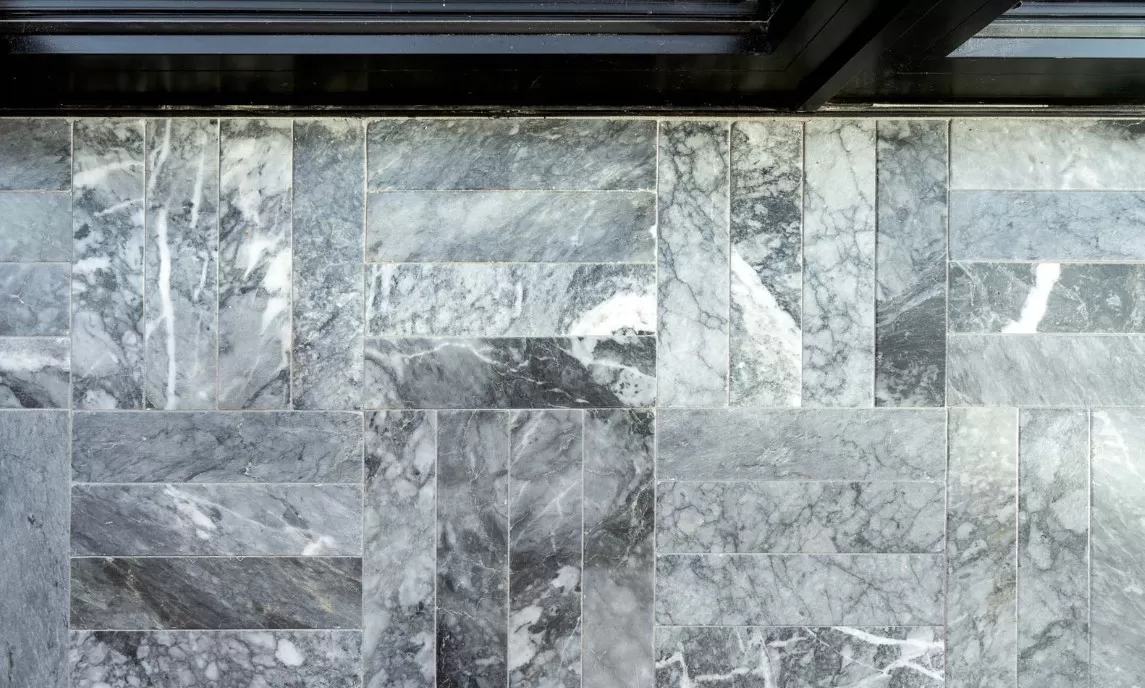 Marble Aqua Intenso 3x12 Laid In Gorgeous Pattern