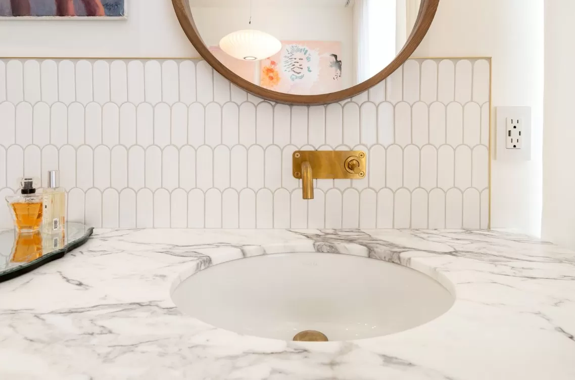 White Fan Mosaic as Bathroom Vanity Splash