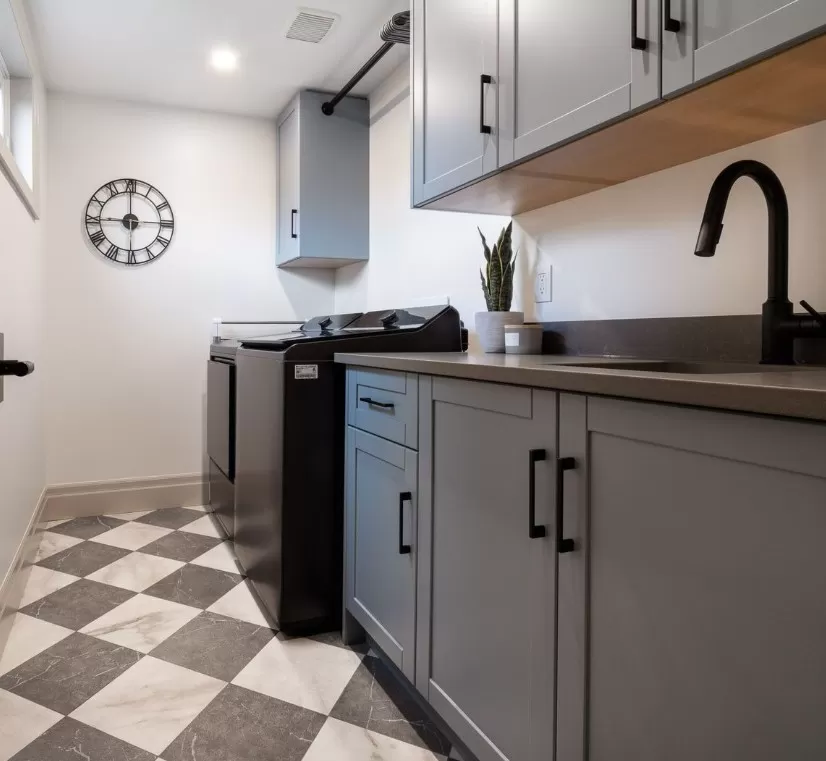 Laundry Room White & Grey Softstone Checkerboard