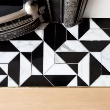 MARBLE WATERJET Z CHEVRON WHITE/BLACK 12x12  .