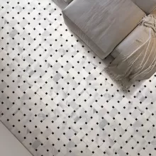 SANTORINI WHITE MARBLE BASKETWEAVE W/BLACK DOT .x. HONED MOSAIC  625505