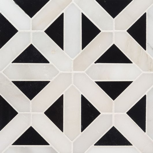 MARBLE RETRO FRETWORK WHITE/BLACK 12x12 POLISHED MOSAIC (2 WEEKS)  SMOT-RETFRET-POL10MM