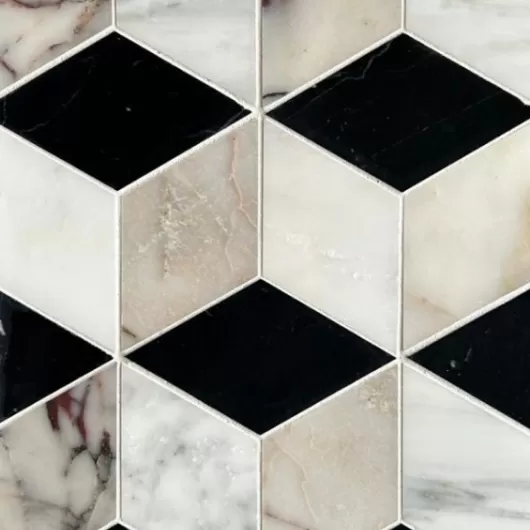 3D 6" MARBLE HEX CALACATTA VIOLA , O WHITE, NERO MARQUINA .x. MOSAIC .