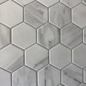 MIKI MARBLE HEXAGON CARRARA WHITE 4x4 PORCELAIN MOSAIC  MNCKW1003