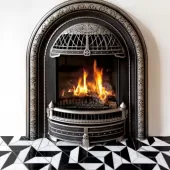 MARBLE WATERJET Z CHEVRON WHITE/BLACK 12x12  .